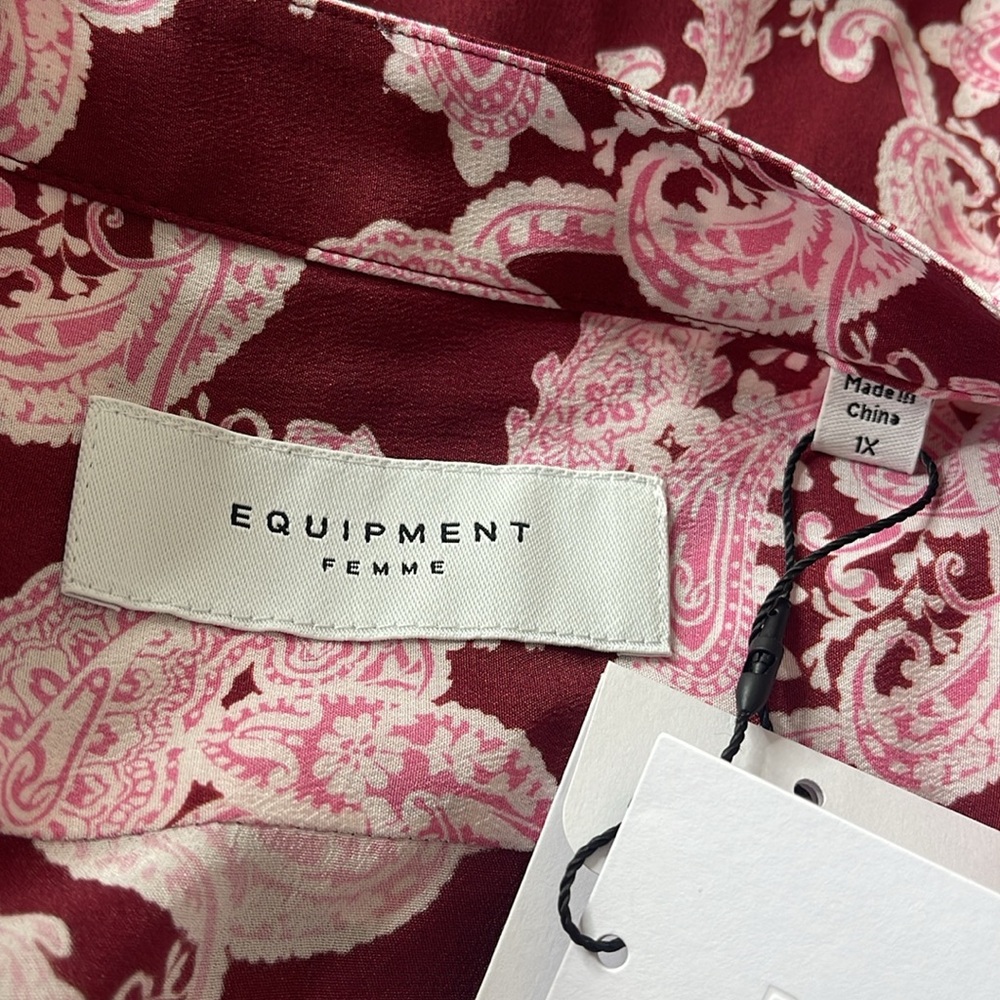 Equipment Femme 100% Silk Button Down Blouse Cherine with Pocket Syrah Multi 1X - Picture 8 of 14
